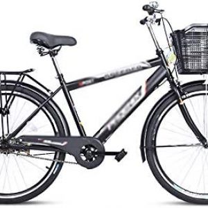 JUCAI Single Speed Beach Cruiser Bike, Comfortable Commuter Bicycle Seat Handlebar Height Adjustable High-Carbon Steel Frame 26-Inch Wheels for Women, Men,Black