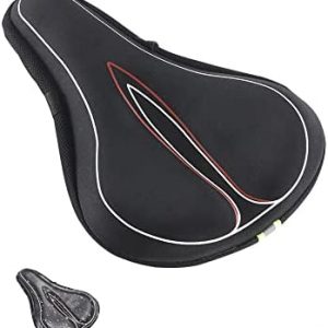 Bike Seat Cushion, Wide Padded Soft Gel Bicycle Saddle Cover for Women Men Comfort, Compatible with Peloton Spin Cruiser Bike, Indoor Outdoor Cycling, Included Rain Cover 11X 7in